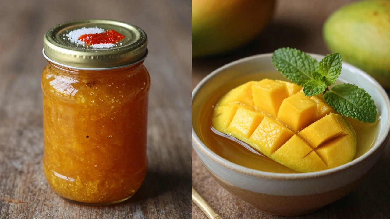 Side-by-side comparison of homemade and store-bought chutney with visible ingredient differences.