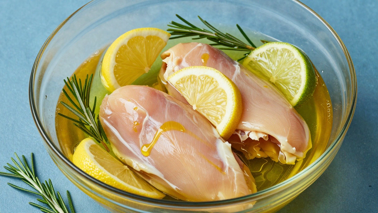 Chicken breasts in a bright citrus and olive oil marinade