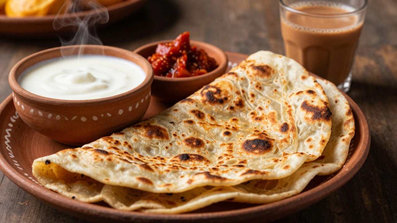North Indian aloo paratha with yogurt and masala chai