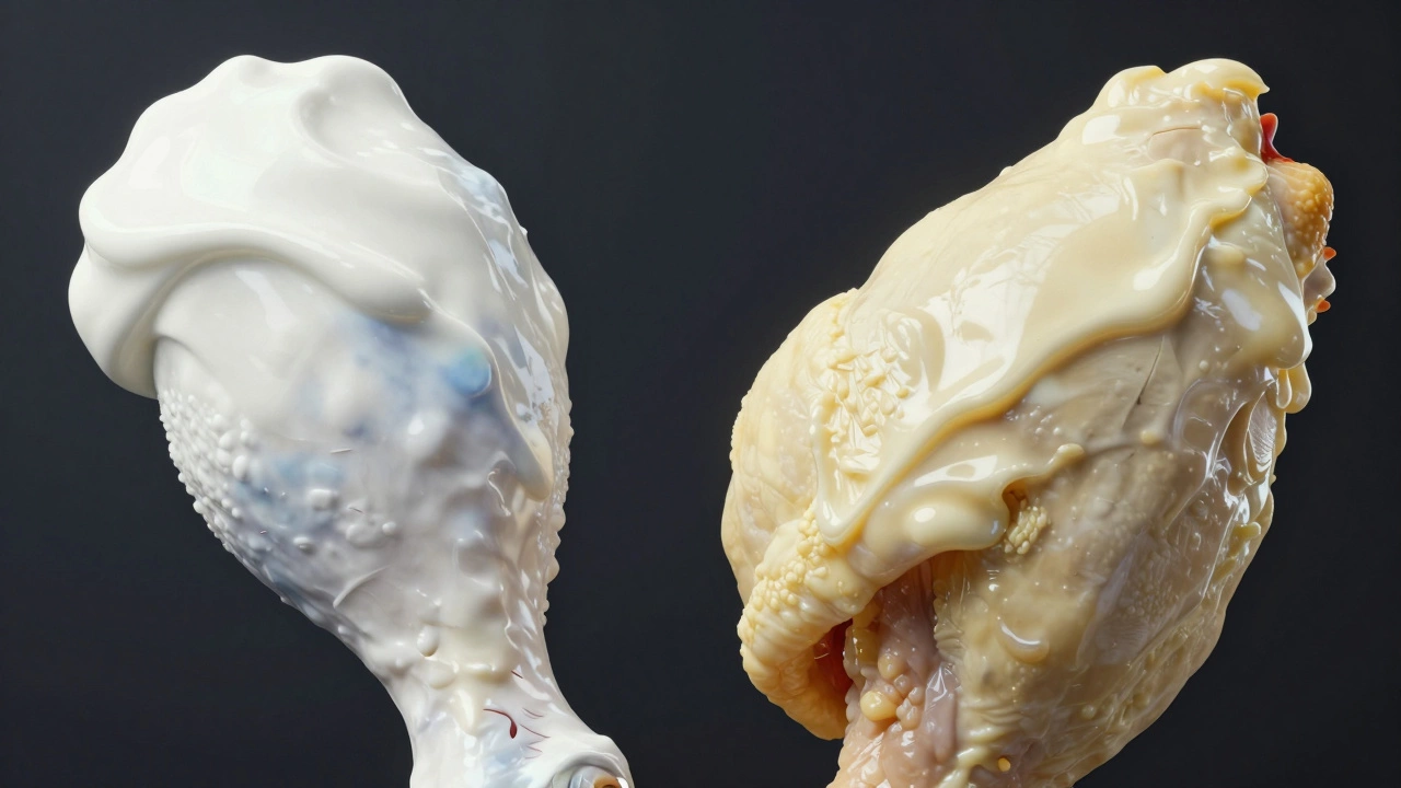 Side-by-side comparison of chicken coated in yogurt vs sour cream marinades