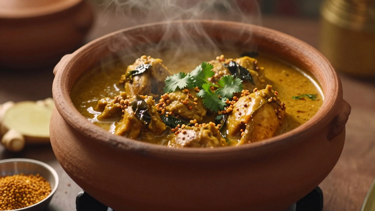 Simmering onion-free chicken curry with ginger and herbs