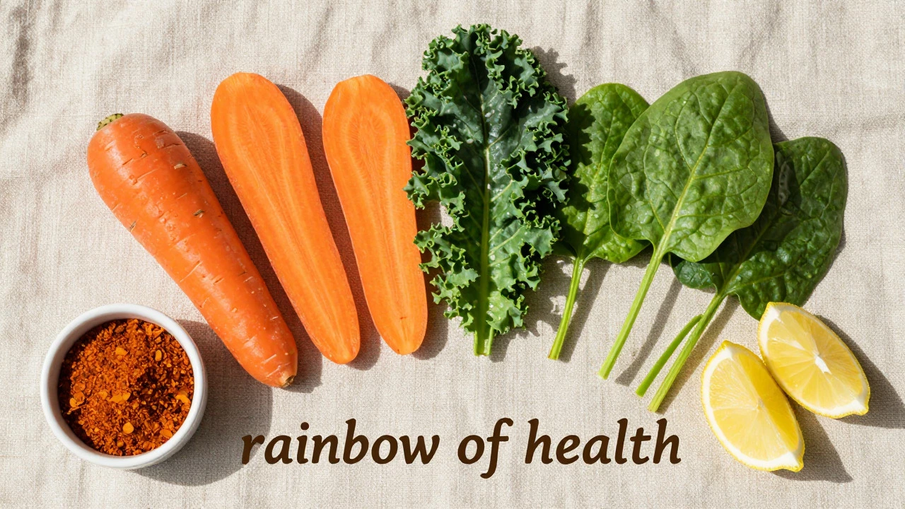 Colorful array of vegetables and Indian healthy snacks