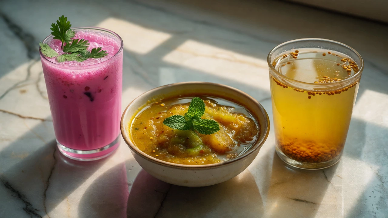Colorful array of traditional Indian drinks